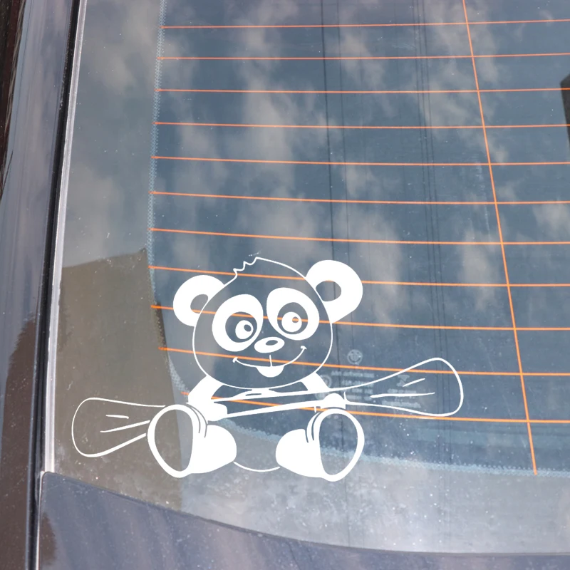 

YJZT 16.8CM*9.6CM Lovely Panda Cartoon Decorate Vinyl Decal Car Trunk Car Sticker Black/Silver C4-2273