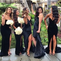 black long bridesmaid dresses 2022 mermaid sweetheart backless sexy high slit long formal dresses maid of honors for wedding