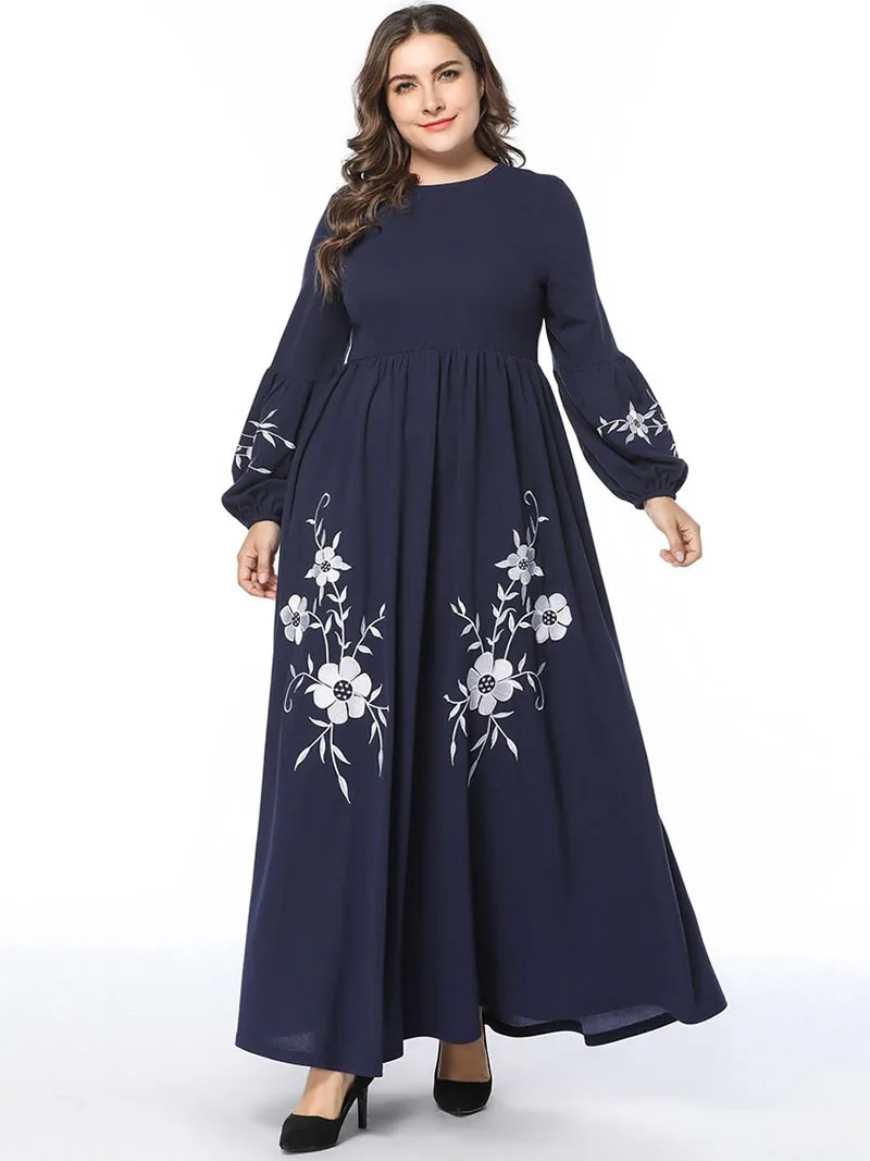 Женское длинное платье до середины Востока элегантное ярко-синего цвета с