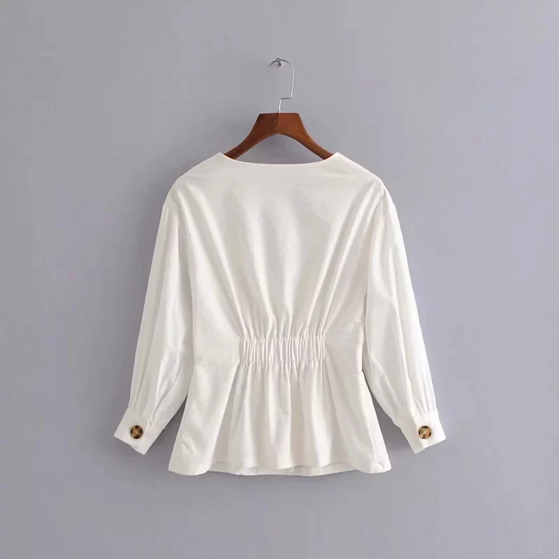 Летние женские топы и блузки 2018 на элегантных кнопках белая блузка с длинным