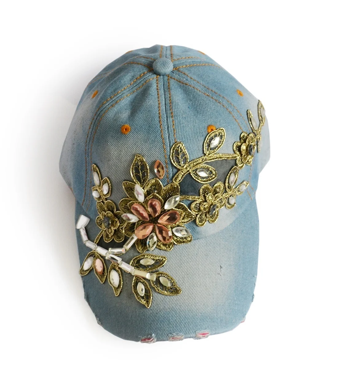 Women''s Applique Flower Rhinestone Studded Baseball Cap Bling Denim Tennis Hats | Аксессуары для одежды