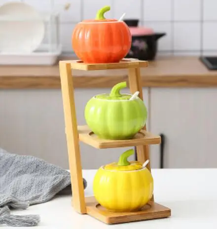 YELLOW Модные Керамические солонка кухонные принадлежности соляная банка контейнеры для приправ с бамбуковым поддоном - Цвет: YELLOW