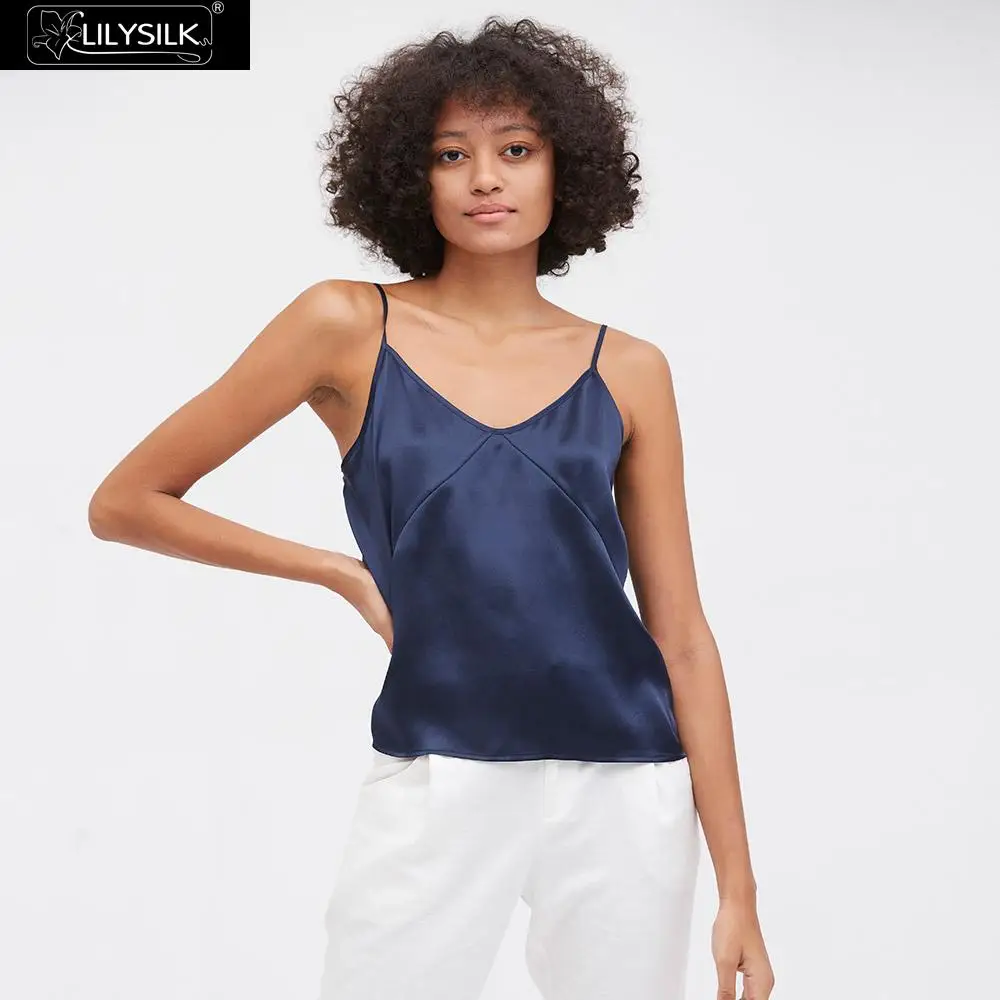Navy Blue LilySilk Шелковый Топ женский любой день Новинка - Цвет: Navy Blue