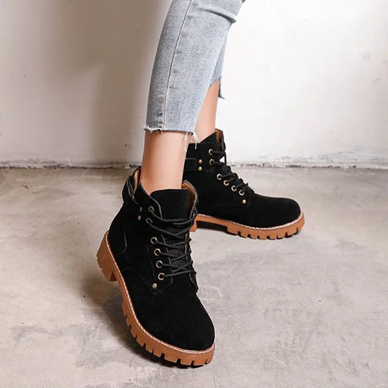 Женские ботильоны из флока со шнуровкой на квадратном каблуке 2019 г. модные