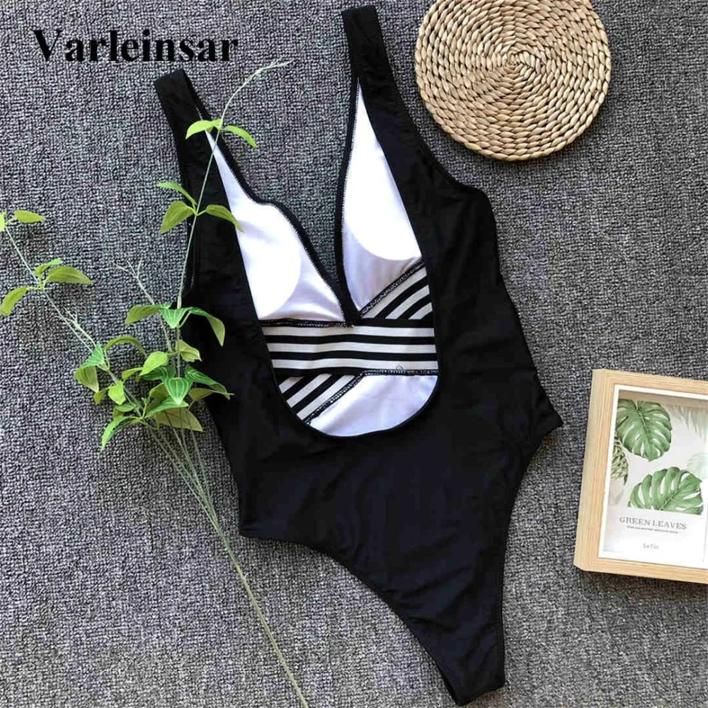 Женский купальный костюм с v-образным вырезом и высокой талией V1100 2019 | Спорт