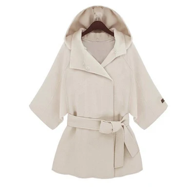 White ZADORIN Womens Woolen Coats Solid Three Quarter Sleeve Fur Collar Woolen Coat Elegant Vintage White Cape Coat trench coat - Color: White