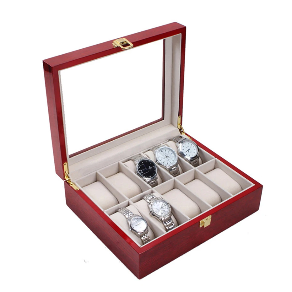 Новый модный лакированный деревянный ящик для часов 10 слотов коробки хранения MDF