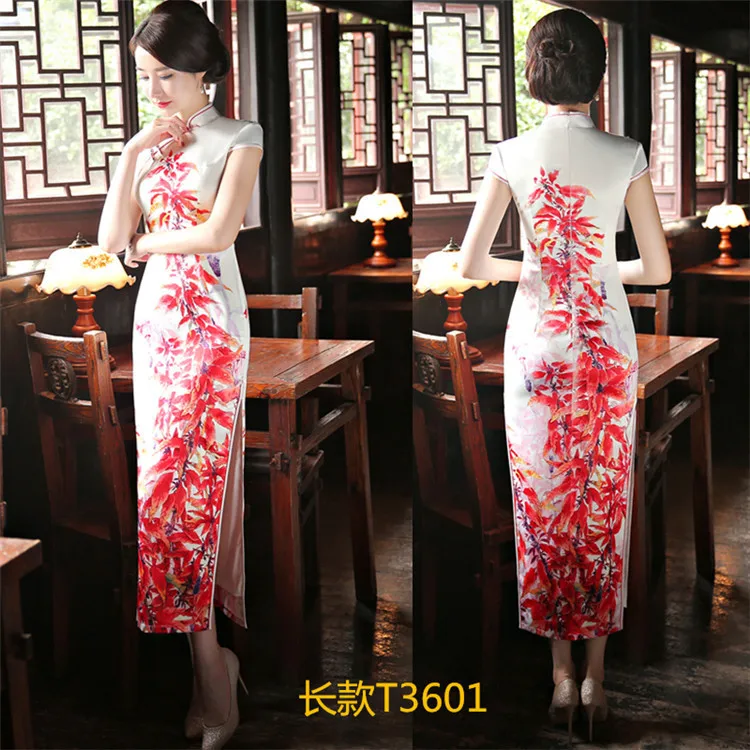 Традиционное современное китайское платье Ципао cheongsam свадебное платье для женщин летнее женское длинное красное зеленое черное размера плюс шелк
