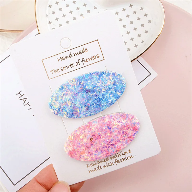 2019 handmade spring and summer new fashion sequins oval BB clip children's candy color hair clips wild jewelry accessories | Детская