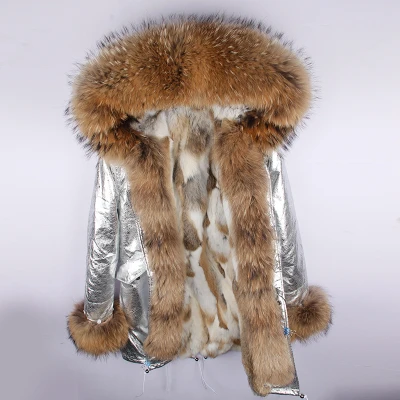 silver OFTBUY пальто с натуральным мехом, зимняя куртка, Женское пальто, воротник из натурального меха енота, длинная парка с подкладкой из меха енота, уличная верхняя одежда - Цвет: silver