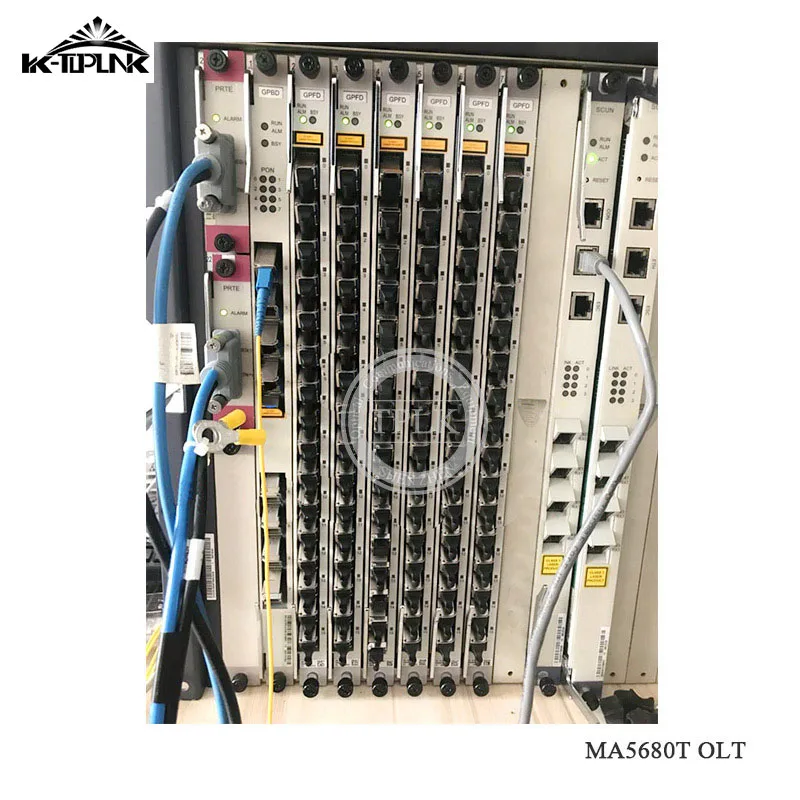 Original New 19inch HUA WEI GPON MA5680T OLT Fiber Optic Equipment with 2 SCUN 2 PRTE 1PCS 8 or 16 ports GPFD C+ board