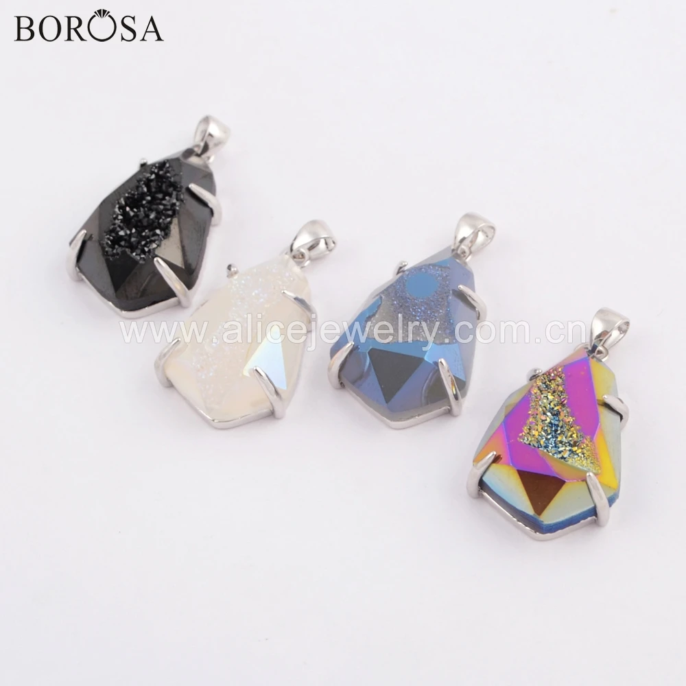 BOROSA 5/10 шт новая коллекция серебряный ободок щит Радуга титановый кулон agates Druzy