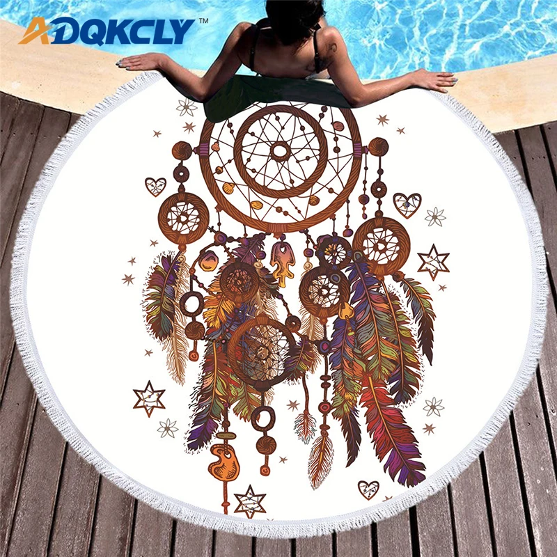 ADQKCLY Tassels гобелен Бохо Ловец снов круглое пляжное полотенце для взрослых