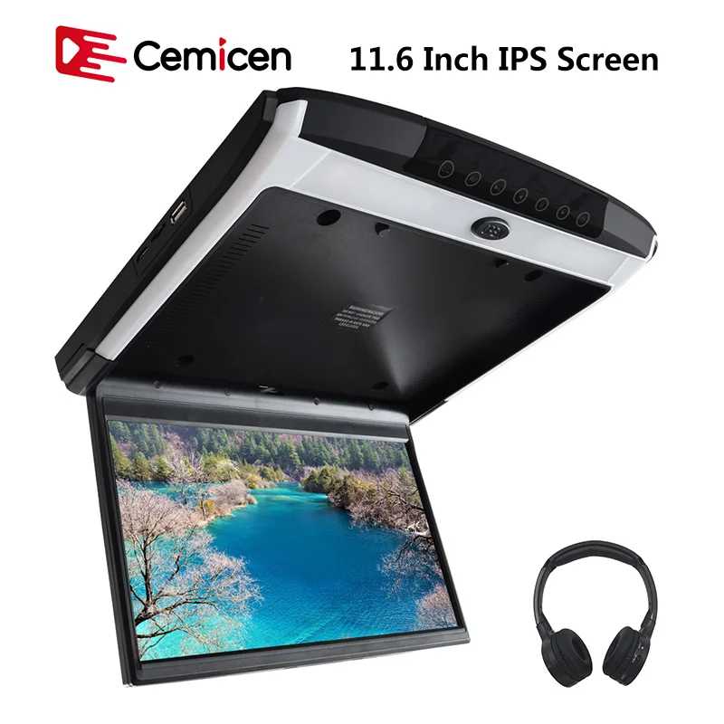 Cemicen 11.6 Inch IPS Screen 1080P HD Video Car Roof Flip Down touch Button Monitor Support USB SD HDMI Sperker IR FM MP5 Player |