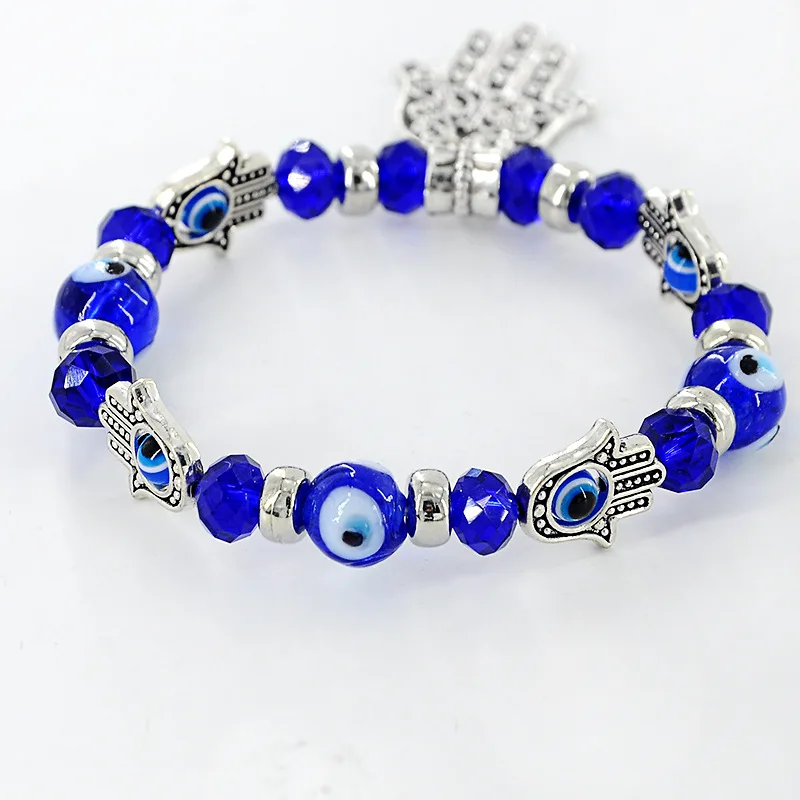 Горячая Распродажа цинковый сплав Древний серебряный браслет Fatima с голубым