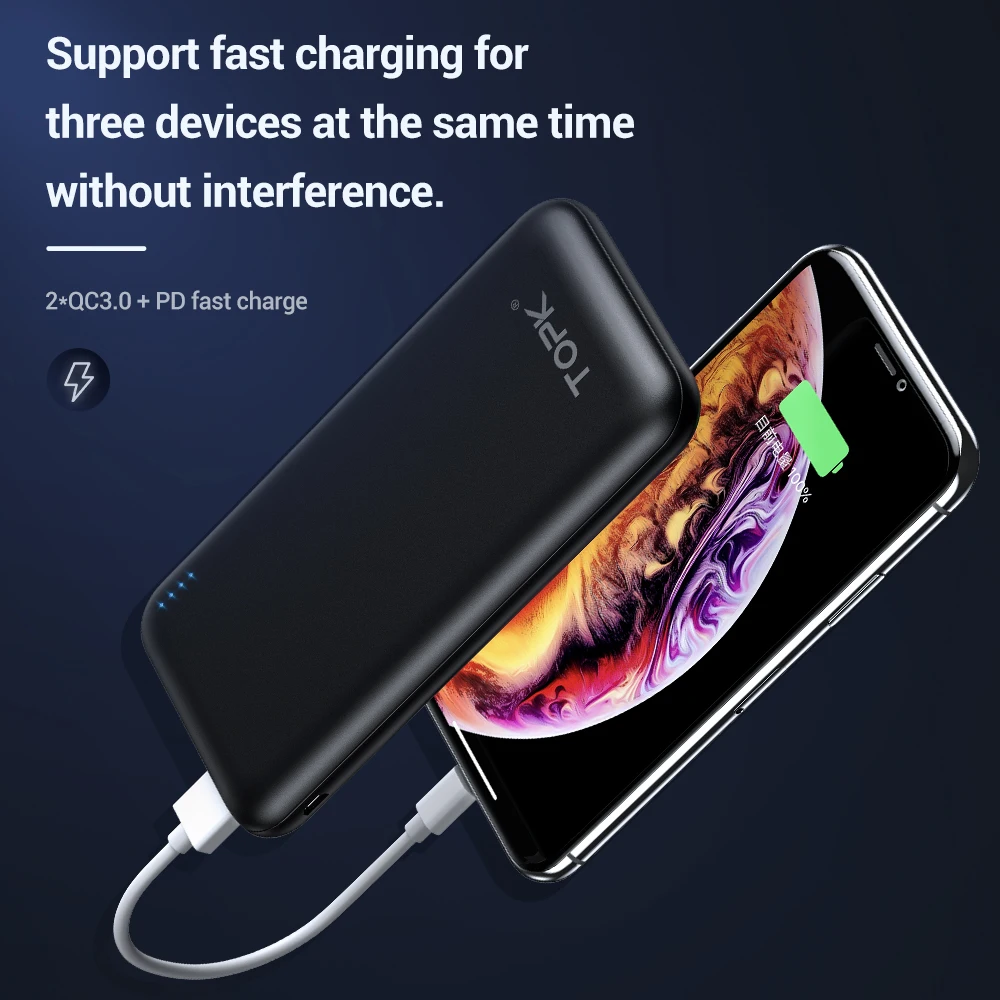 TOPK power Bank 10000 мАч Быстрая зарядка 3 0 usb type C PD внешний аккумулятор портативное