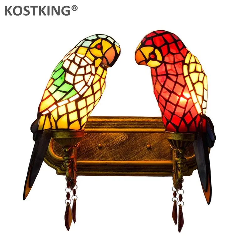 Настенный Светильник Тиффани с 2 головками стеклянный абажур ручной работы для