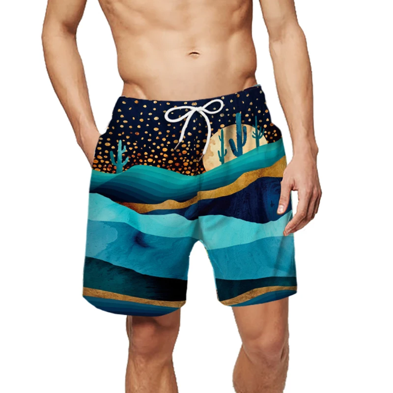 Summer Man's Beach Shorts Sport Pants Desert Moon 3D Print Trunks Men Loose Vacation Surfing Male Gym Surf Board Swimwear | Спорт и
