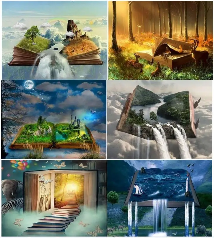 Алмазная Вышивка лесной замок водопады на творческих книгах 5D DIY картина полная