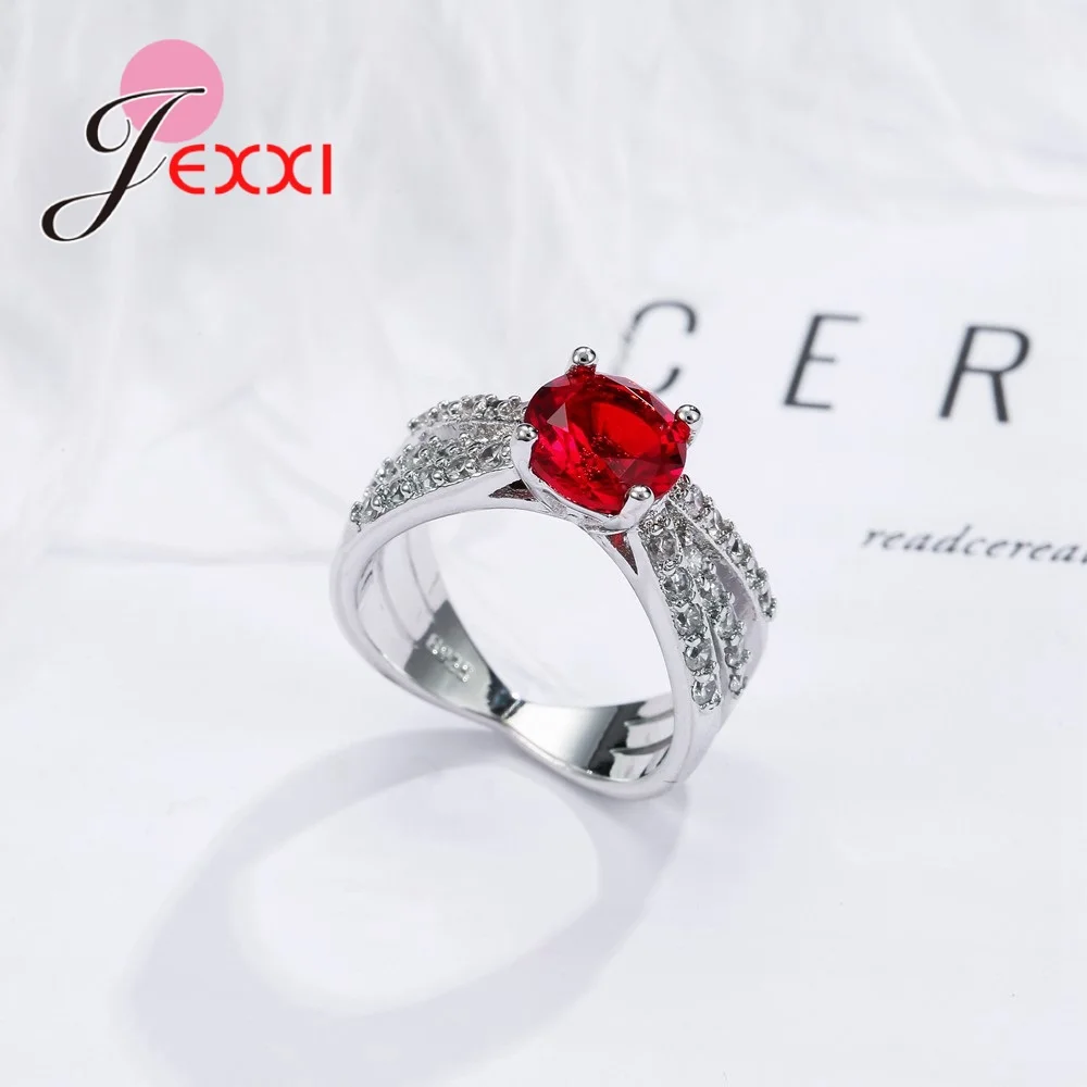 Solid 925 Sterling Silver Cross Red Crystal Rings for Women Cubic Zirconia Classic Romantic Jewelry Party Wedding | Украшения и