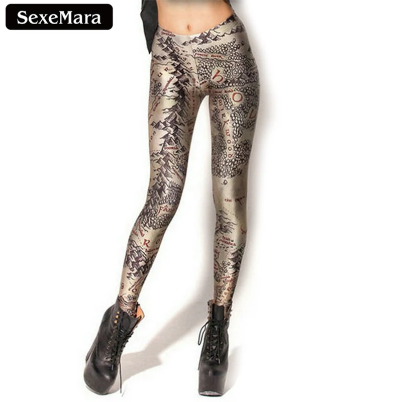SexeMara Middle Earth Map Digital Print Leggings Women Fashion Gothic Creative Fitness Shape Slim Popular Elastic Pants BL-099 | Женская