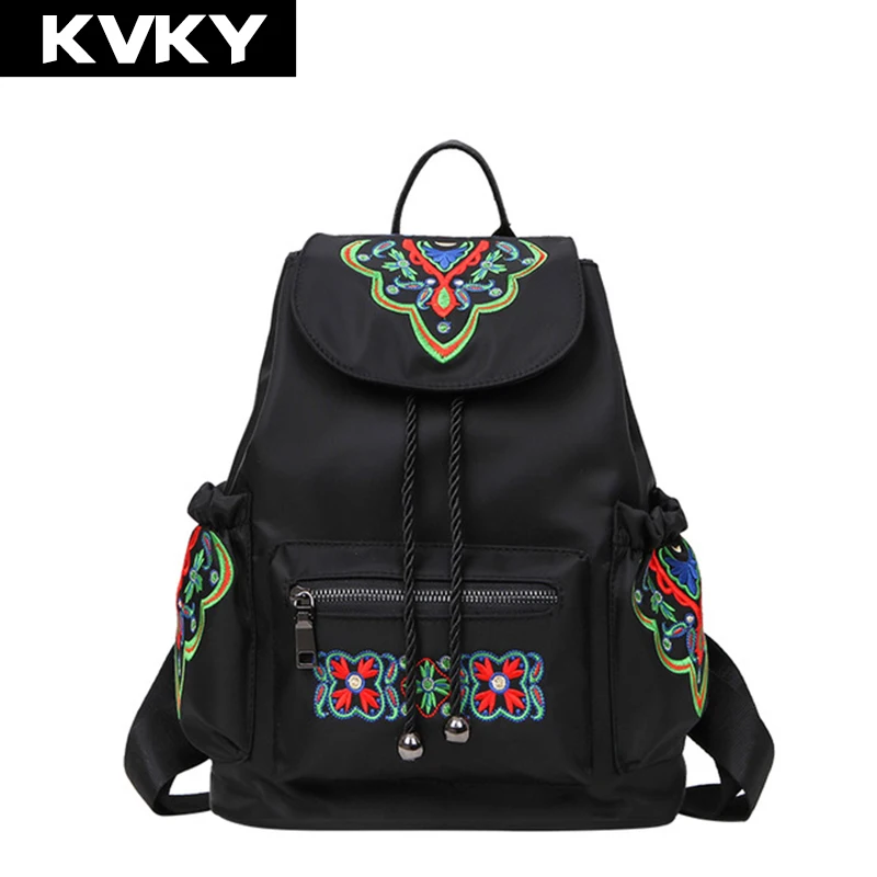 Kvky бренд национального Для женщин нейлон Рюкзаки Винтаж школьников Сумки