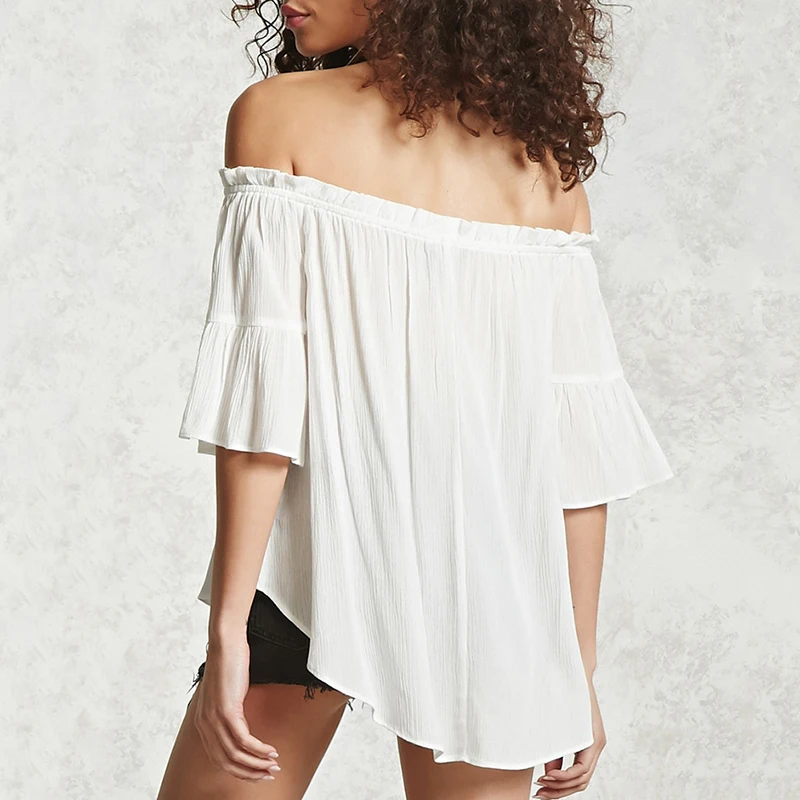 Женская блузка HDY Haoduoyi белая с коротким рукавом бабочкой и цветочной вышивкой