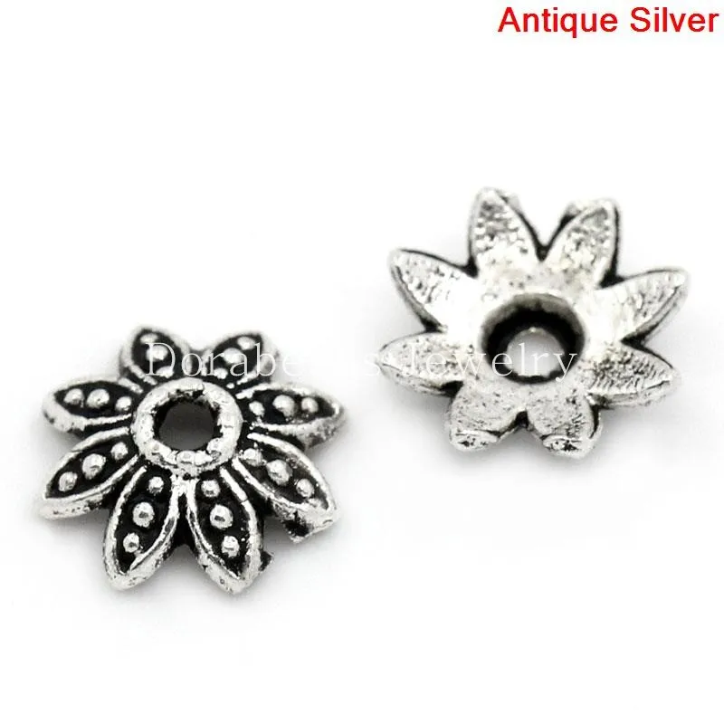 

8SEASONS Bead Caps Flower antique silver-color(Fits 10mm-12mm Beads) 8x8mm, Hole:approx 1.3mm, 200PCs (B25874)