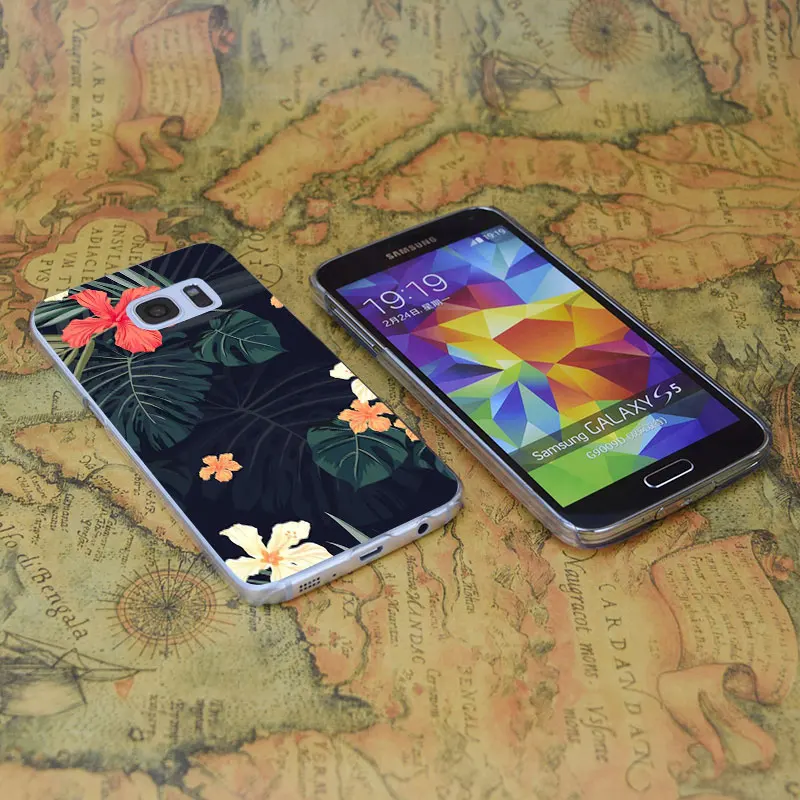 E2961 Dark Tropical Flowers Transparent Hard PC Case Cover For Samsung Galaxy Note S 3 4 5 6 7 8 9 Mini Edge Plus |