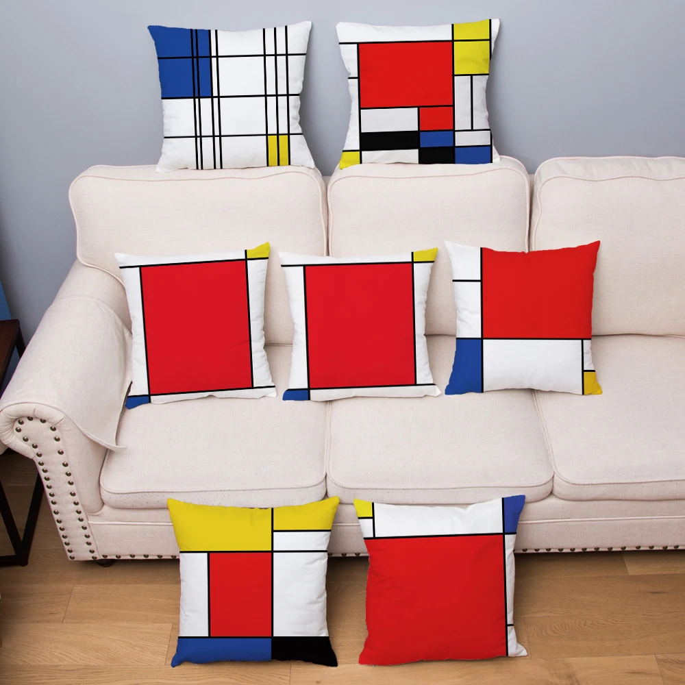 Mondrian красно-желтая наволочка с геометрическим рисунком 45*45 см супер мягкие