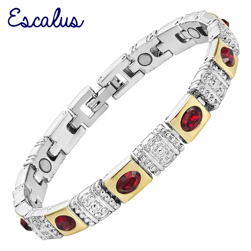 

Escalus Women's Wine Red Cat Eye Stones Magnetic Silver Bracelet Gift