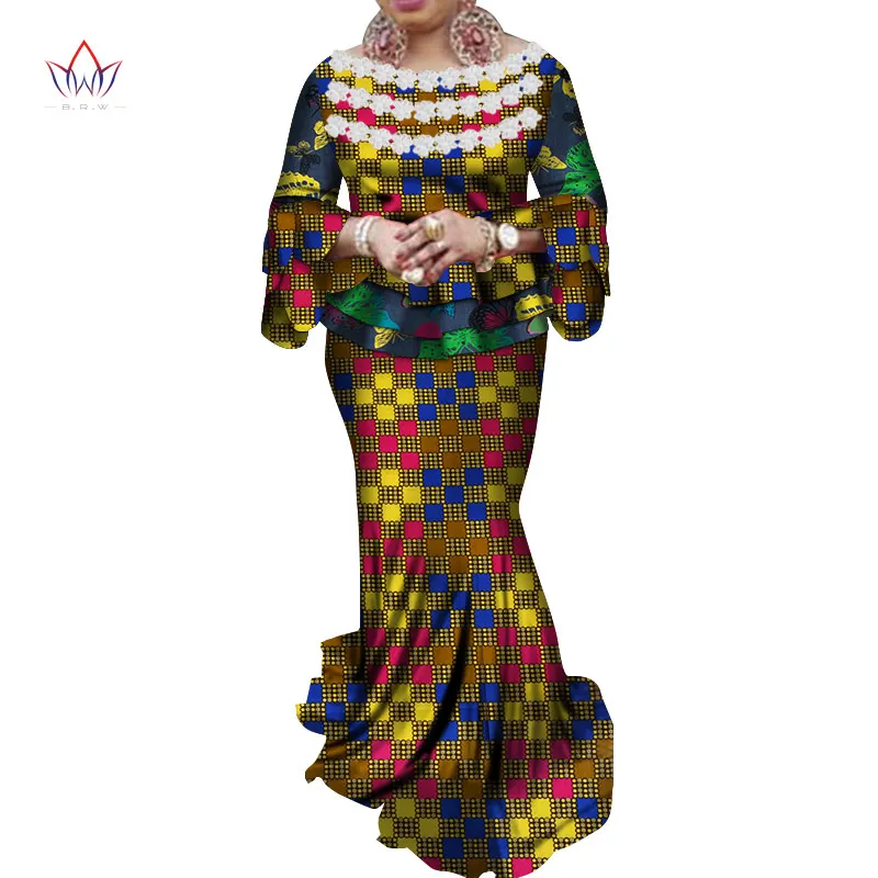 African Women Crop Skirt Top Plus Size Dashiki 2 Piece Set African Clothes for Women Cotton Print Wax Suit for party WY4578