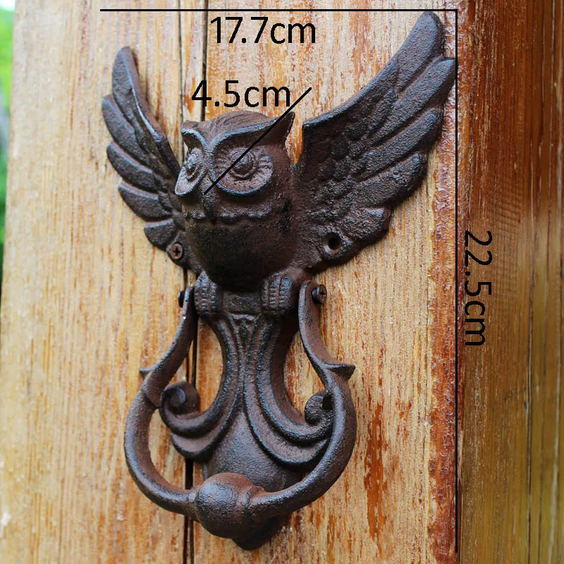 Rustic Owl Cast Iron Door Knocker Farmhouse Accents Heavy Metal Flying Animal Figurine Garden Arts Crafts Decor Knocking Handle | Дом и сад