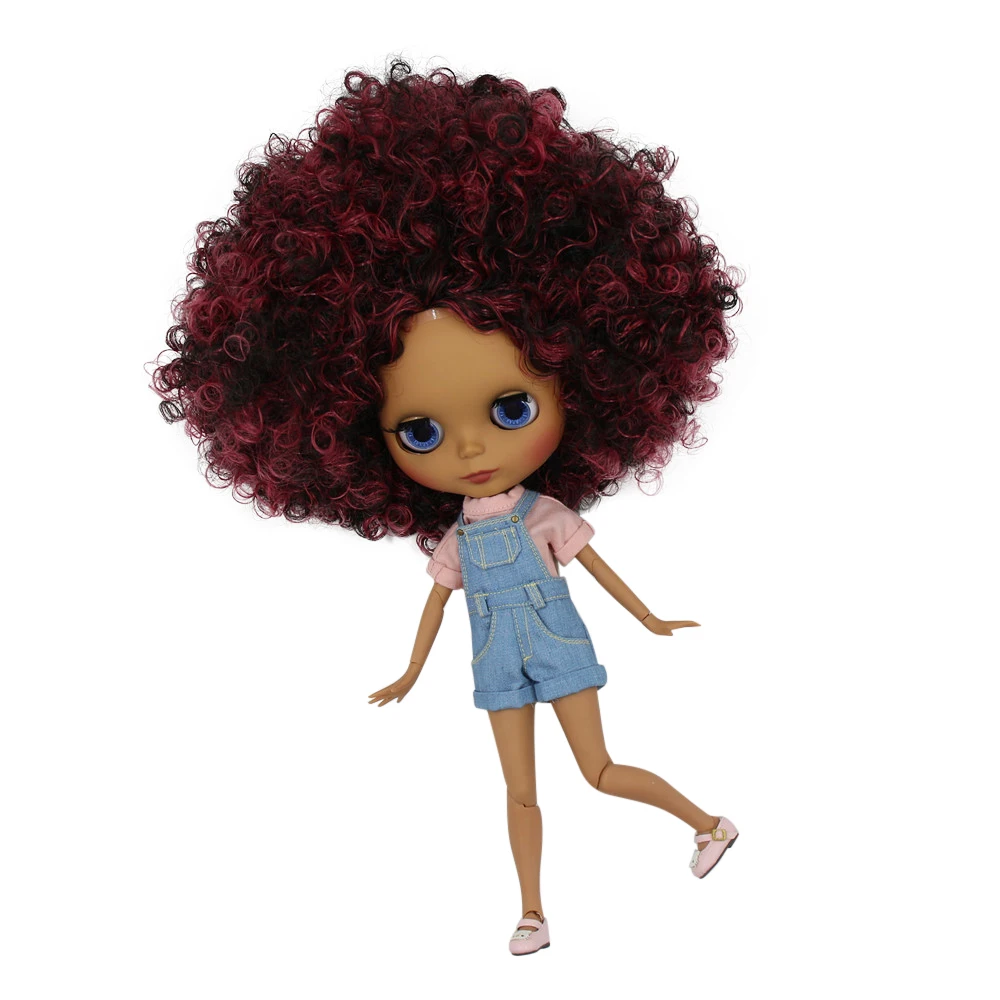 Кукла Blyth ICY DBS QE155/9103 с черным телом и матовым лицом красными смешанными