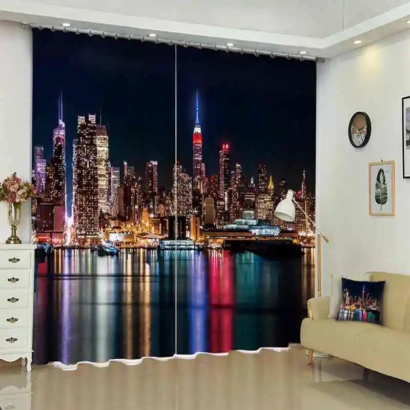1Set Blackout Curtain Night Sky City Picture 3D Print Window Curtains Drapes For Living Bed Room Hotel Wall Tapestry | Дом и сад