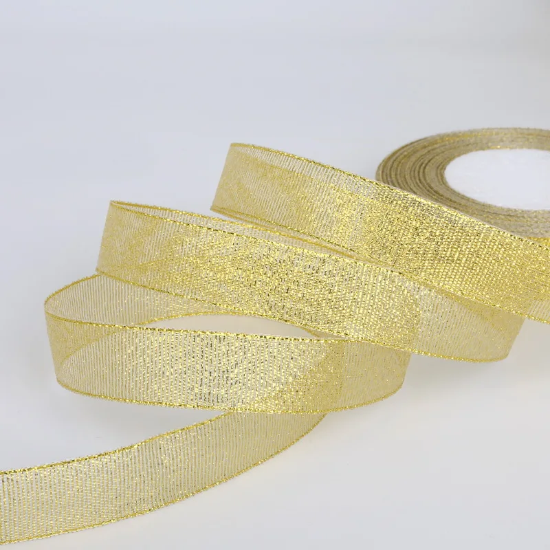 Блестящие ленты золотого и серебряного цвета ручной работы 7 мм-38 мм 25 ярдов
