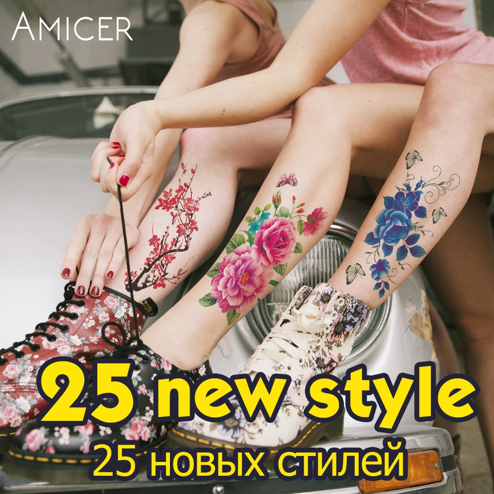 3D реалистичные вишневые цветы розы большие Татуировка непромокаемая Временная