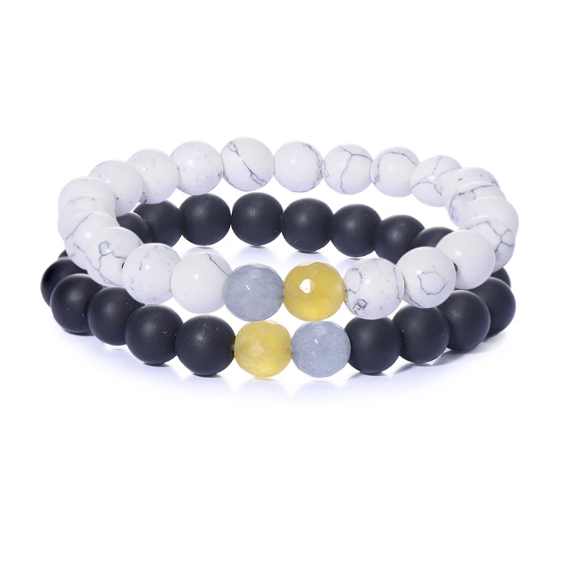2 шт./компл. белый и черный браслет из натурального камня ювелирное изделие для