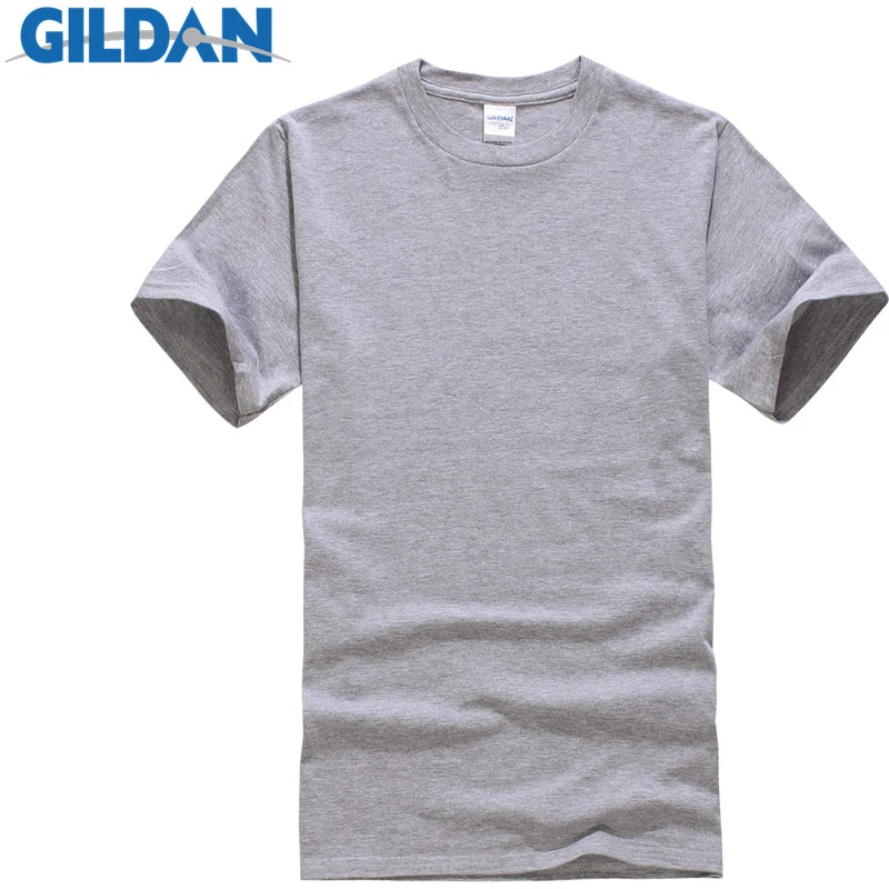 GILDAN Summer Men T-shirts Solid Color Slim Fit Short Sleeve T Shirt Mens New O-Neck Tops Basic TShirts Brand Clothing Plus Size | Мужская
