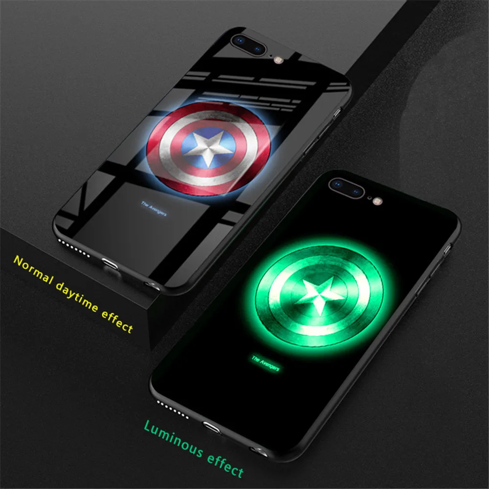 Роскошный противоударный чехол в виде светящегося стекла для iPhone 8 7 6 6s Plus 10 11 Pro XS MAX XR Marvel Batman Venom, чехол с человеком-пауком