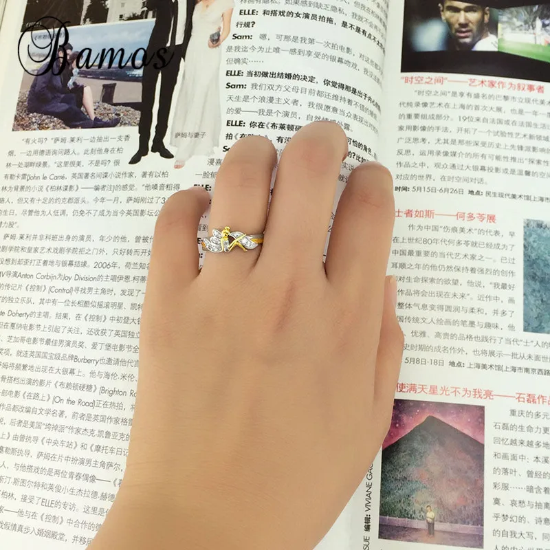 Bamos Doble Colors Cute Angel Ring Simple Cubic Zirconia Wings Rings For Women Fashion Birthstone Jewelry Bridesmaid Gift | Украшения и