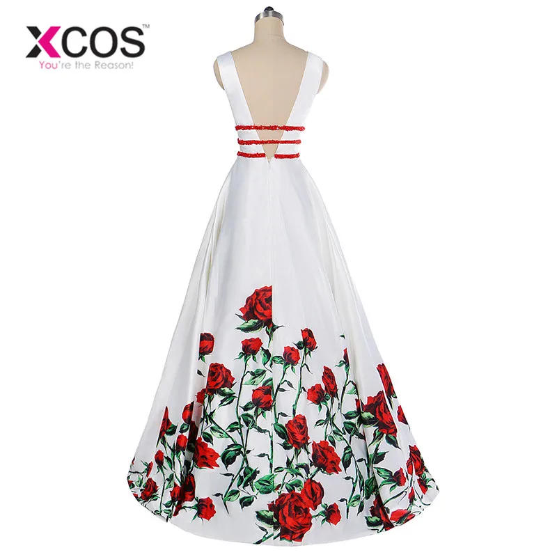 XCOS новые платья для выпускного вечера 2018 красная роза бисер Пояс спинки Длинные