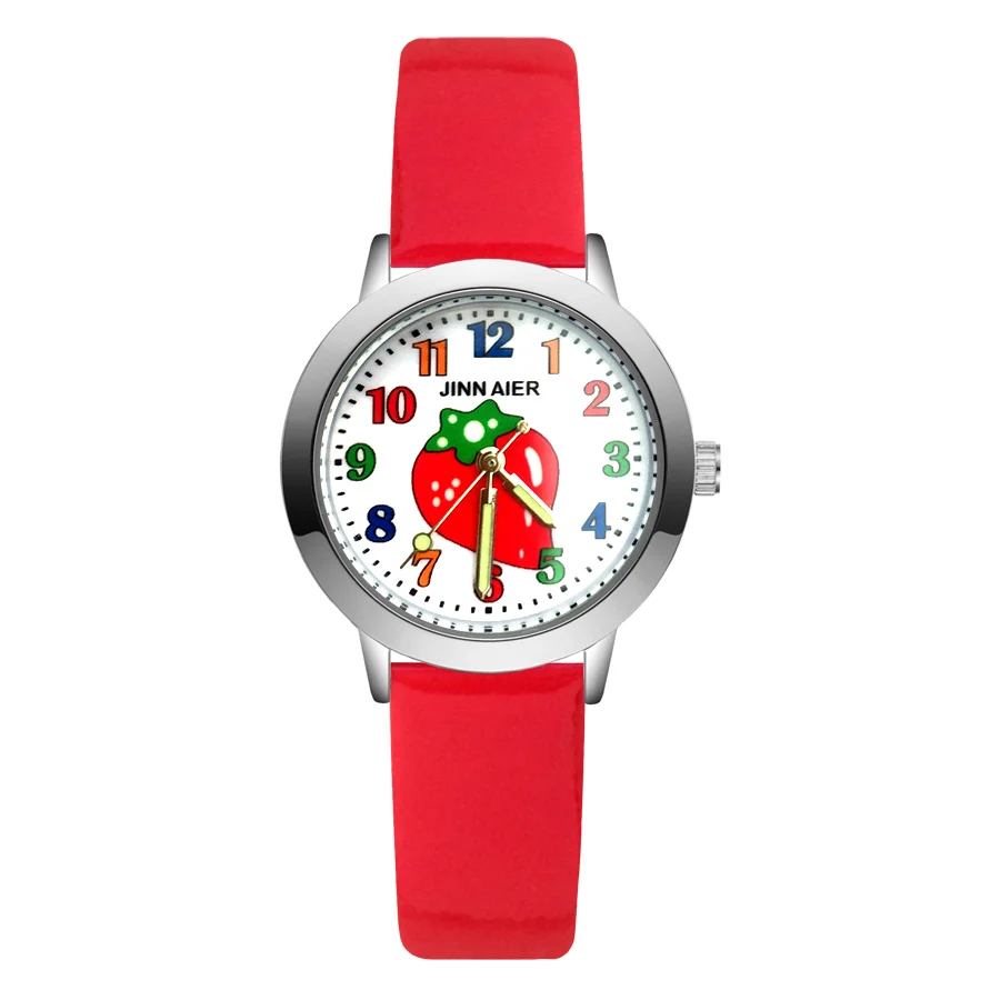 Fashion Cartoon Cute Fruit strawberry style Children's Watches Kids Student Girls Boys Quartz leather Wrist Watch clock JA159 | Наручные