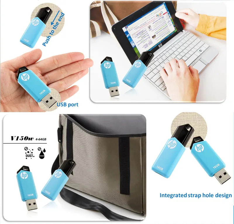 Hp USB флэш-диск 32 Гб Флешка 16 Гб карта памяти DJ Music Thumb drive новая модель V150W Plus OTG диск на клавишных циклах USB ручка 64 ГБ