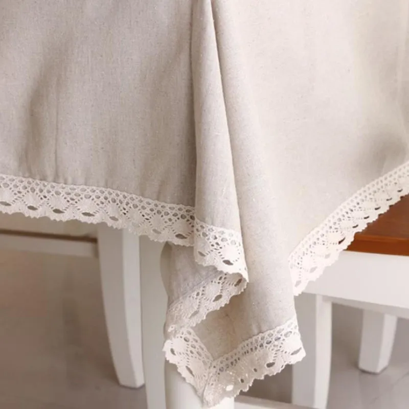 Натуральная однотонная льняная кружевная скатерть Модная европейская для