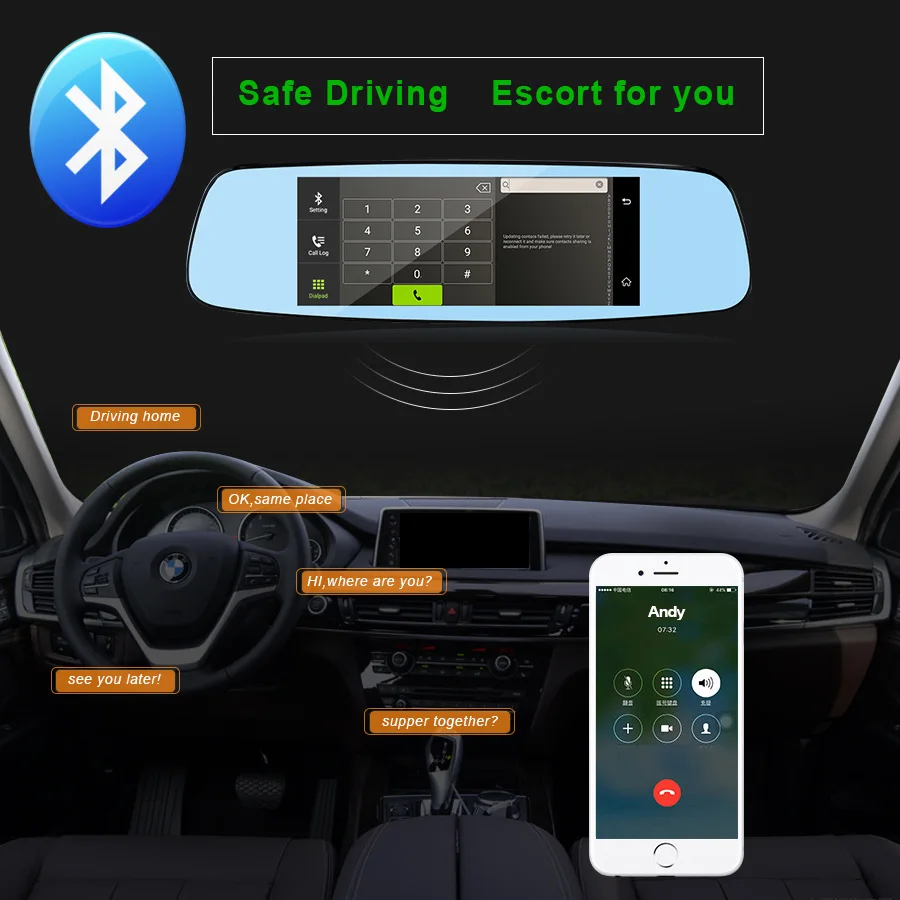 Зеркало заднего вида TOPSOURCE 7 дюймов 4G цифровой видеорегистратор GPS Bluetooth двойной