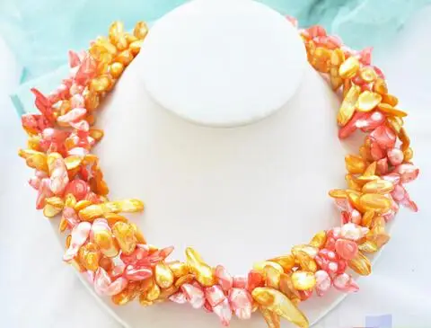 Красивый 48 &quot20 мм желтый розовый барокко Хвост пресноводного жемчуга ожерелье |