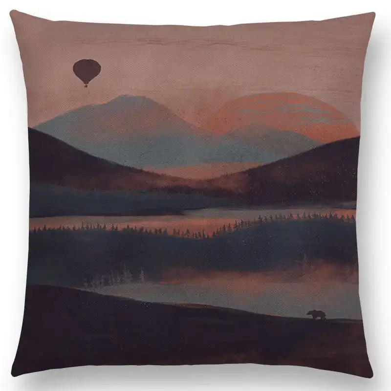 New Bear Wolf Wild Bonfire Forests Night Mountains Rivers Sun Moon Winter Exploration Camp Aurora Cushion Cover Pillow Case | Дом и сад