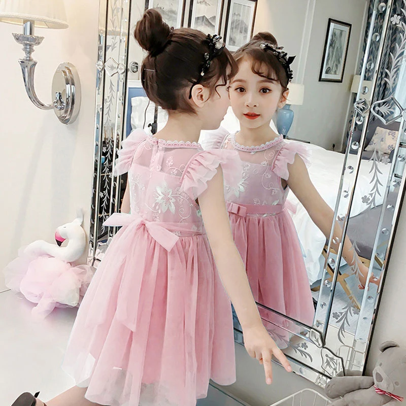 Летнее кружевное платье с цветочным узором для девочек свадебное От 3 до 8 лет