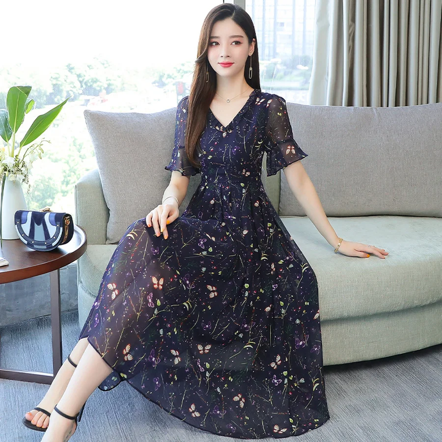 Элегантные цветочные шифоновые Boho летние миди-платья новые винтажные Большие размеры пляжный Макси-сарафан с принтом женские облегающие вечерние платья